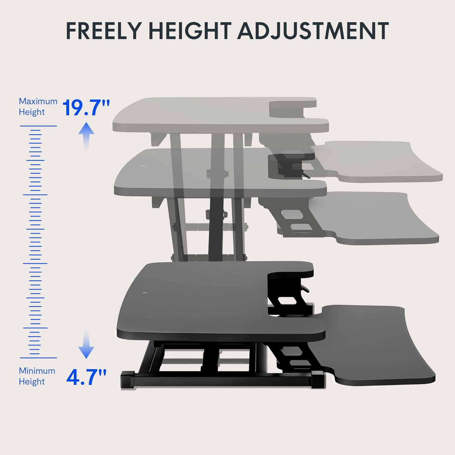 FLEXISPOT 35in Standing Desk Converter Height Adjustable Sit to Stand up Desk Riser Computer Workstation with Keyboard Tray Wide 2-Tier Desktop Black - Image 6