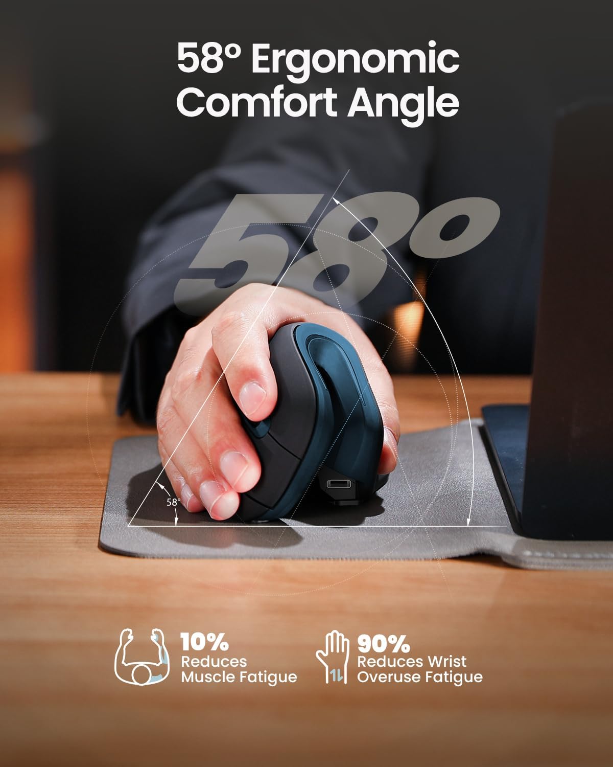 ProtoArc Ergonomic Vertical Mouse, EM11 NL Rechargeable Wireless Mouse Bluetooth, Ergo Mice with 3 Multi-Device for PC/Notebook/Laptop, 2.4GHz Optical Mice for Windows, Mac OS, Blue - Image 8