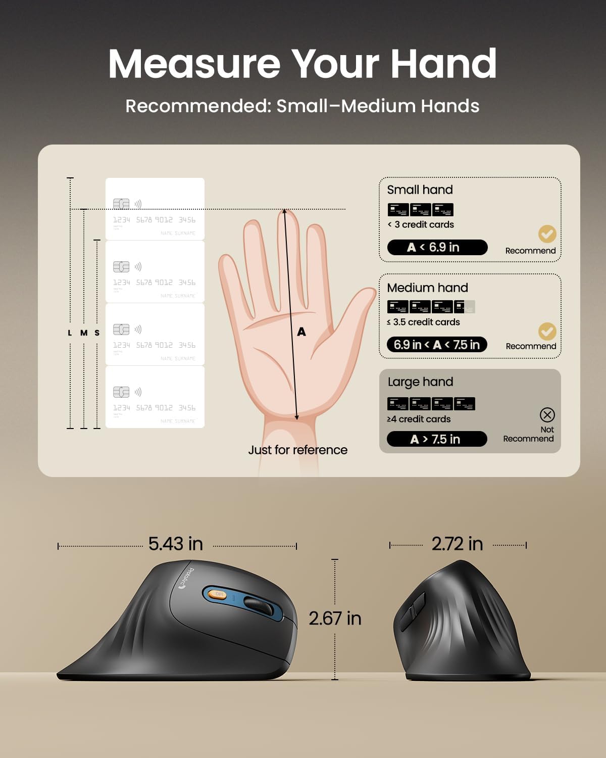 ProtoArc Ergonomic Vertical Mouse, EM11 NL Rechargeable Wireless Mouse Bluetooth, Ergo Mice with 3 Multi-Device for PC/Notebook/Laptop, 2.4GHz Optical Mice for Windows, Mac OS, Blue - Image 7