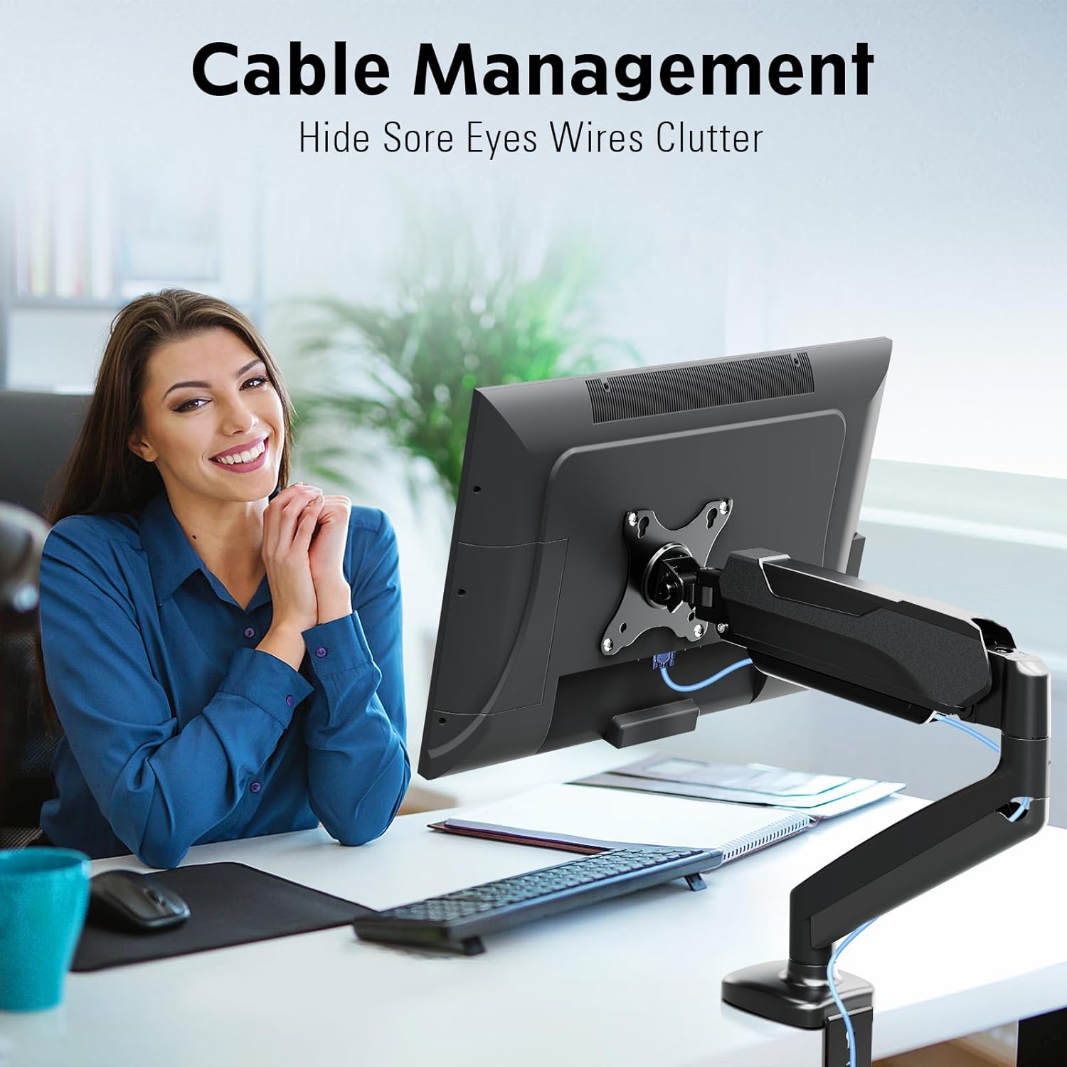 MOUNTUP Single Monitor Desk Mount, Adjustable Gas Spring Monitor Arm Support Max 32 Inch Screen, Computer Monitors Stand with Clamp/Grommet Mounting Base, VESA Mounts Fit 4.4-17.6lbs Computer, Black - Image 8