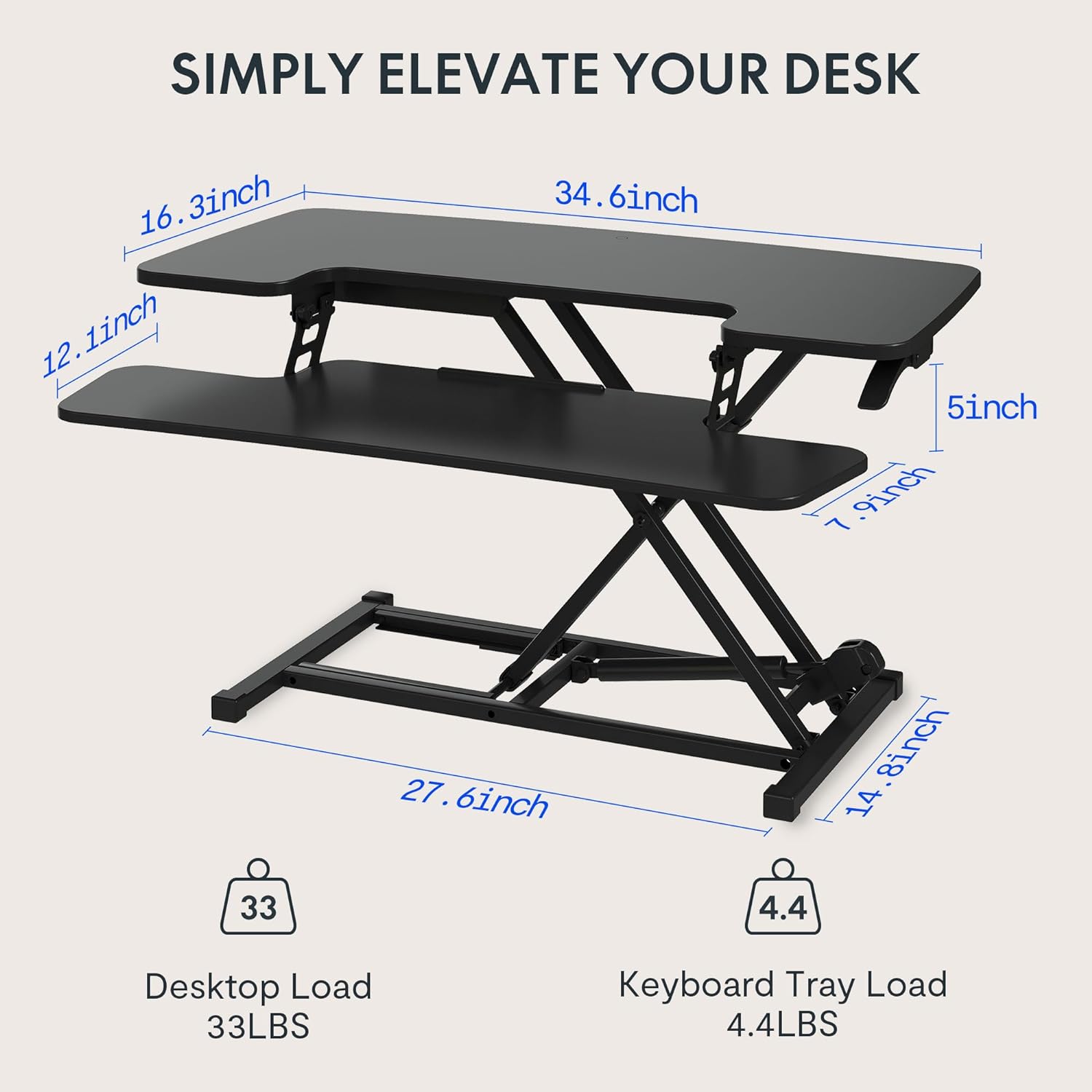 FLEXISPOT 35in Standing Desk Converter Height Adjustable Sit to Stand up Desk Riser Computer Workstation with Keyboard Tray Wide 2-Tier Desktop Black - Image 4