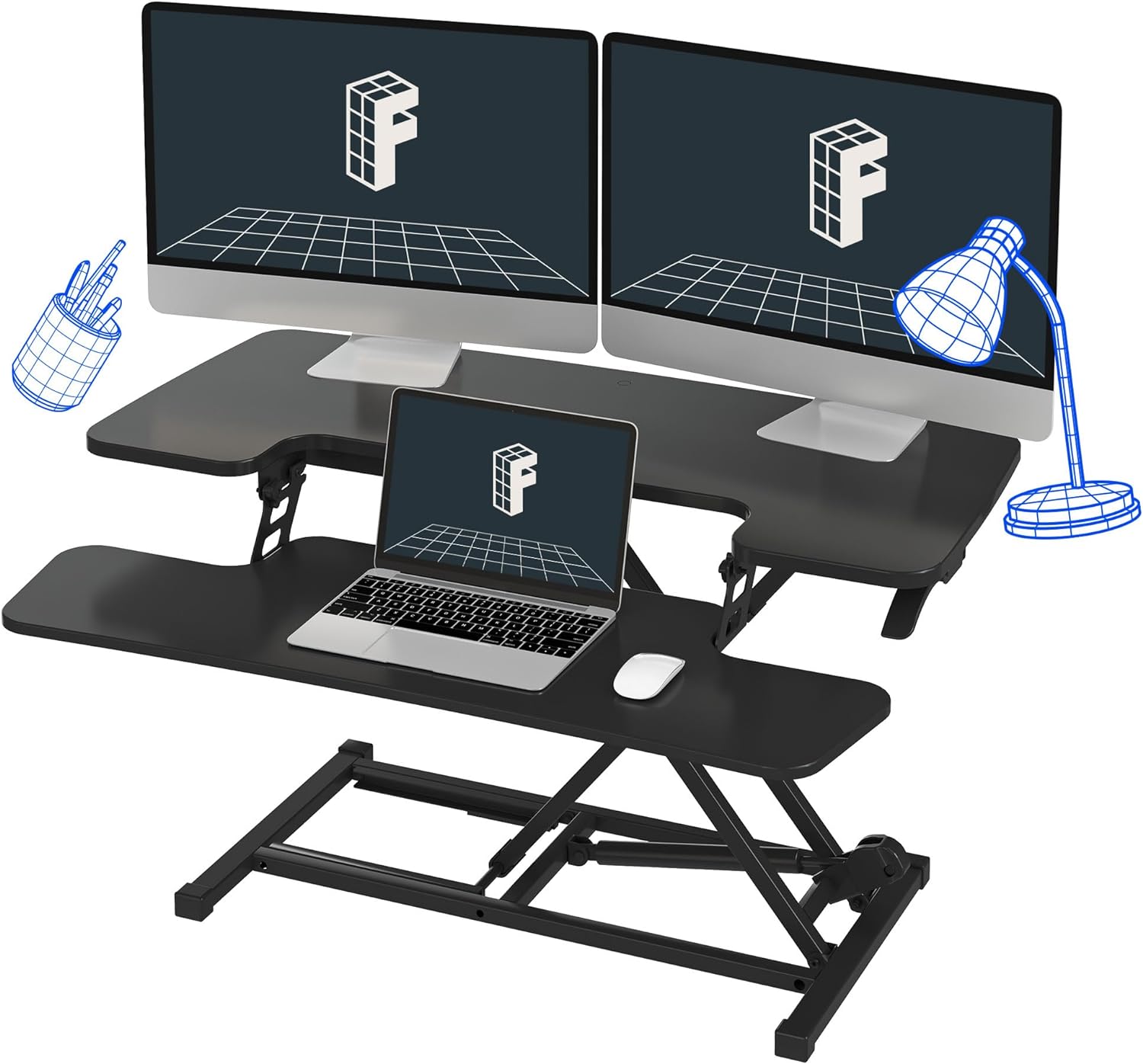 FLEXISPOT 35in Standing Desk Converter Height Adjustable Sit to Stand up Desk Riser Computer Workstation with Keyboard Tray Wide 2-Tier Desktop Black - Image 2