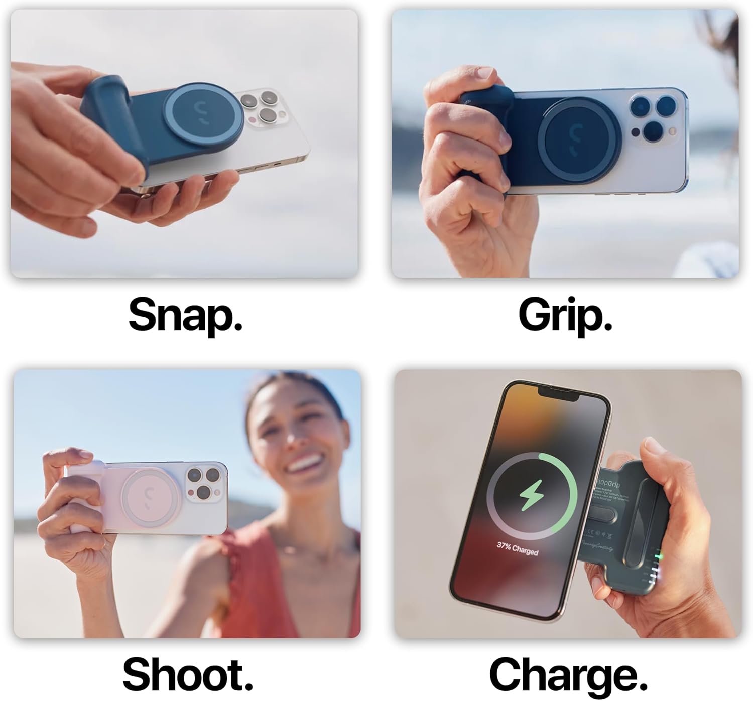 ShiftCam SnapGrip - Mobile Phone Camera Grip with Wireless Shutter Button - Magnetic Mount Snaps on to Any Phone - Built in Powerbank with Qi Wireless Charging - Tabletop Dock | Midnight - Image 4