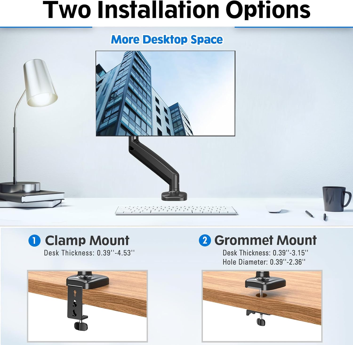MOUNTUP Single Monitor Desk Mount, Adjustable Gas Spring Monitor Arm Support Max 32 Inch Screen, Computer Monitors Stand with Clamp/Grommet Mounting Base, VESA Mounts Fit 4.4-17.6lbs Computer, Black - Image 7