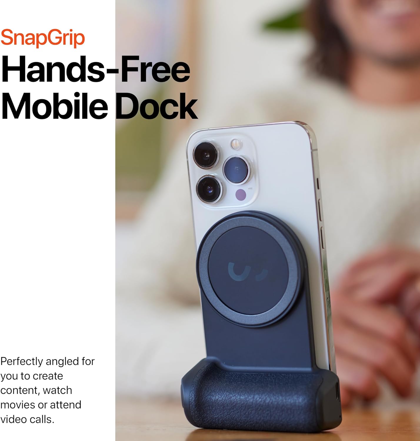ShiftCam SnapGrip - Mobile Phone Camera Grip with Wireless Shutter Button - Magnetic Mount Snaps on to Any Phone - Built in Powerbank with Qi Wireless Charging - Tabletop Dock | Midnight - Image 9