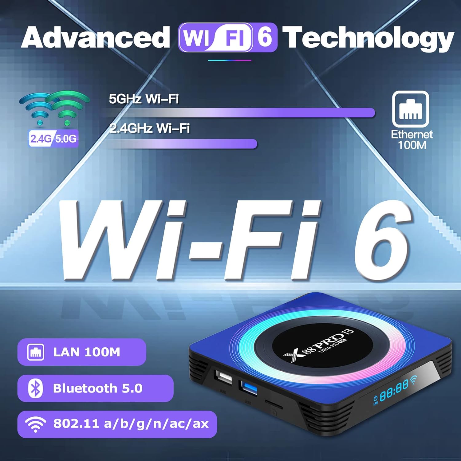 BL Android TV Box 13.0, 2025 Android TV Box 4GB RAM 32GB ROM 6K 8K Wi-Fi 6, X88PRO 13 TV Box Android RK3528 Quad-Core 2.4G/5G Wi-Fi Bluetooth 5.0 USB 3.0 Android Box - Image 6