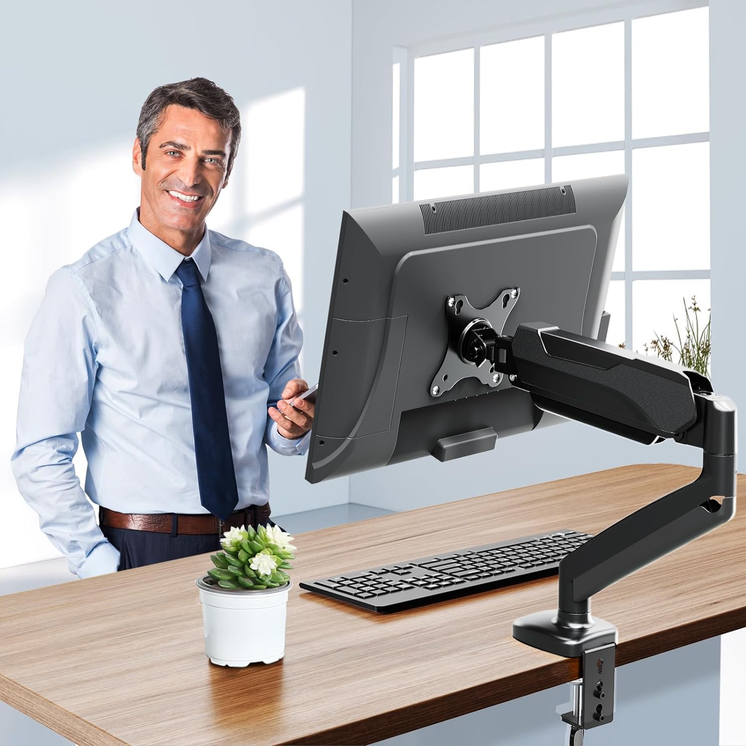 MOUNTUP Single Monitor Desk Mount, Adjustable Gas Spring Monitor Arm Support Max 32 Inch Screen, Computer Monitors Stand with Clamp/Grommet Mounting Base, VESA Mounts Fit 4.4-17.6lbs Computer, Black - Image 9