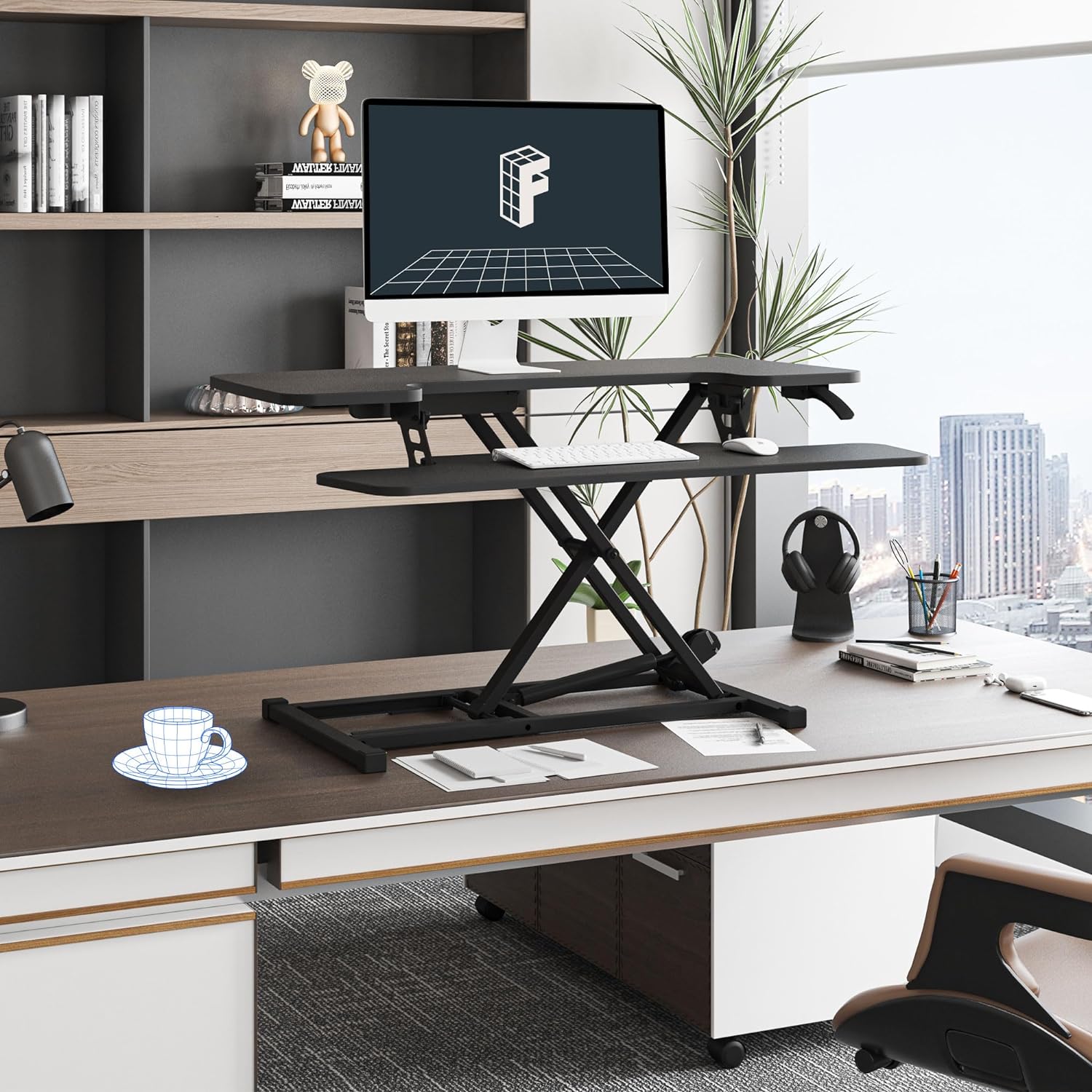 FLEXISPOT 35in Standing Desk Converter Height Adjustable Sit to Stand up Desk Riser Computer Workstation with Keyboard Tray Wide 2-Tier Desktop Black - Image 3