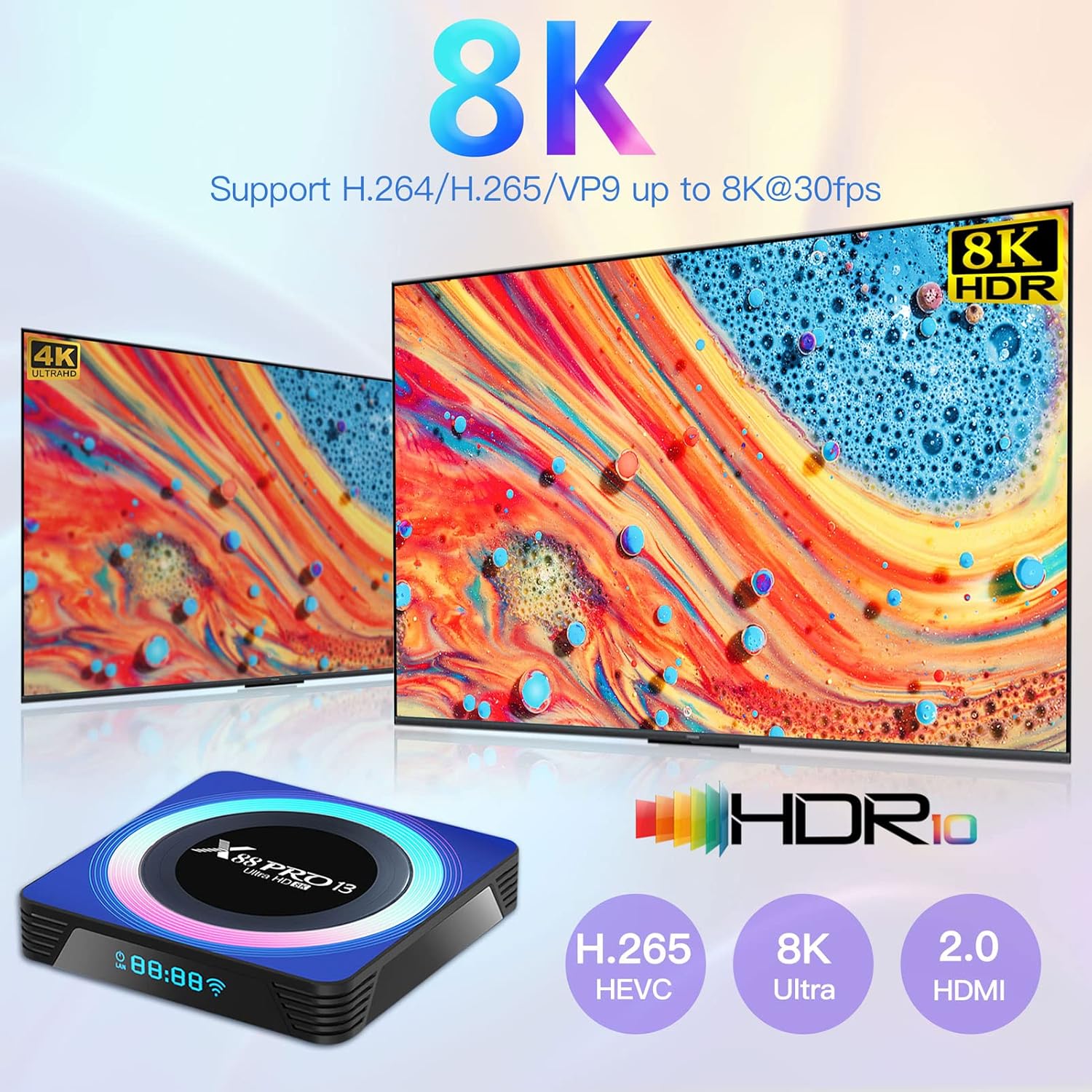 BL Android TV Box 13.0, 2025 Android TV Box 4GB RAM 32GB ROM 6K 8K Wi-Fi 6, X88PRO 13 TV Box Android RK3528 Quad-Core 2.4G/5G Wi-Fi Bluetooth 5.0 USB 3.0 Android Box - Image 4