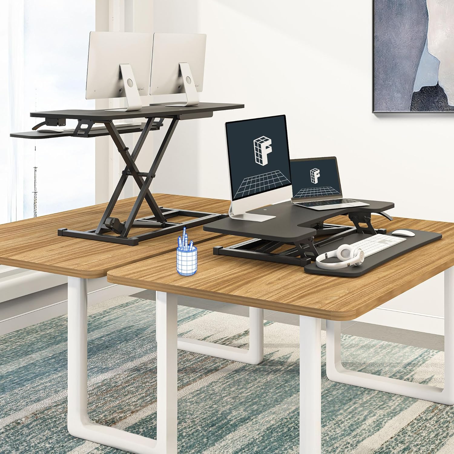 FLEXISPOT 35in Standing Desk Converter Height Adjustable Sit to Stand up Desk Riser Computer Workstation with Keyboard Tray Wide 2-Tier Desktop Black - Image 7